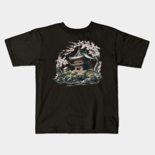 Finding peace and tranquility in the serene atmosphere of a Japanese temple Kids T-Shirt